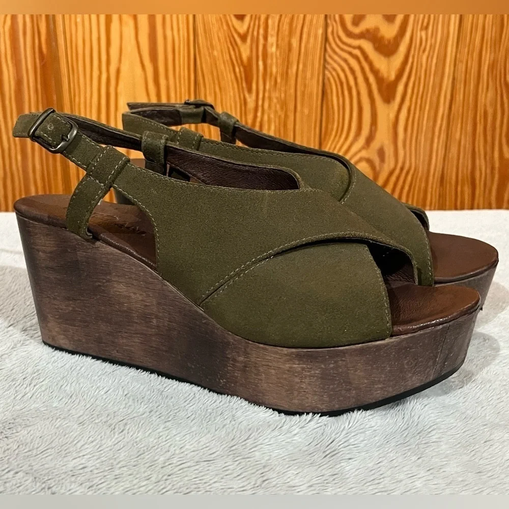 Cordani Josie Olive Green Suede Leather Wedge Platform Sandals